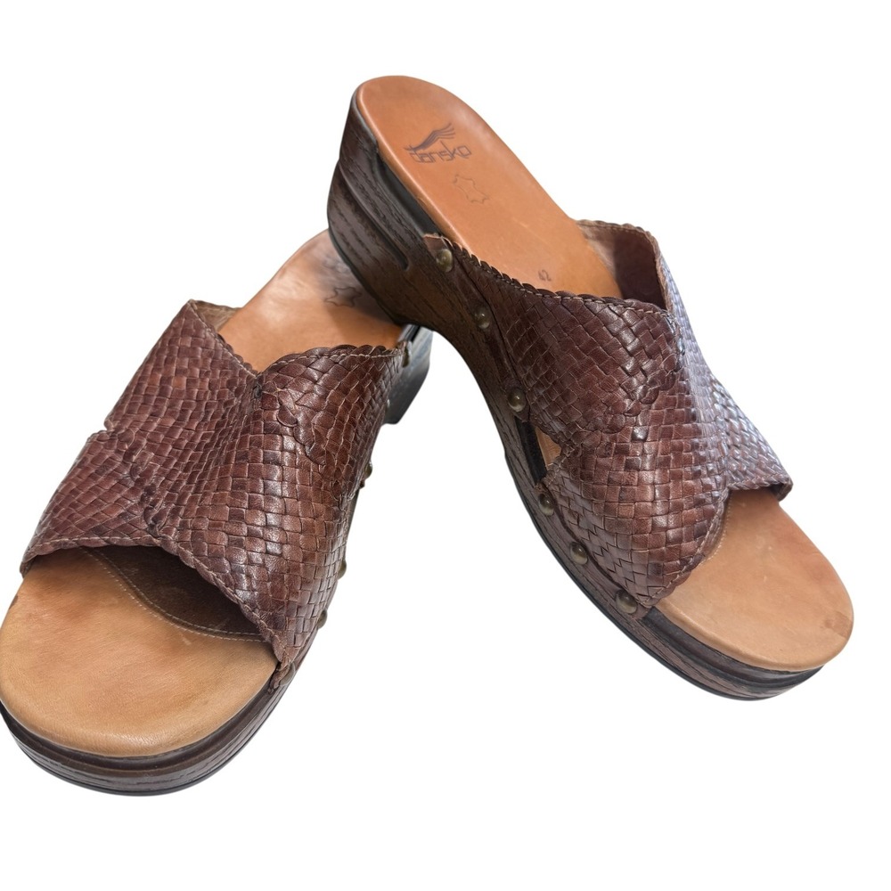 Dansko Mila Sandals Womens 42 11.5-12 Brown Woven Leather Slide Wedge Boho